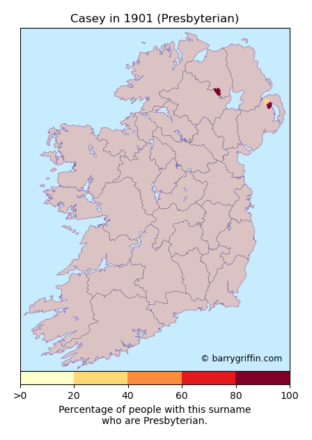 CASEY Presbyterian Surname Map in 1901}