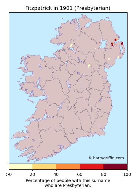 FITZPATRICK Presbyterian Surname Map in 1901}