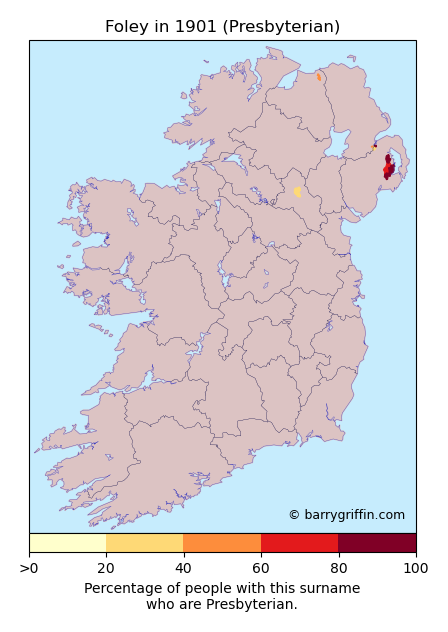 FOLEY Presbyterian Surname Map in 1901}
