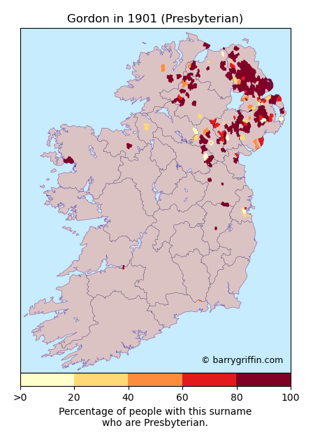 GORDON Presbyterian Surname Map in 1901}