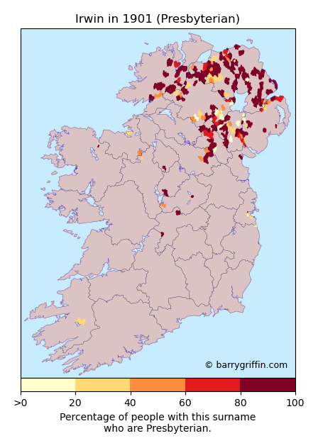 IRWIN Presbyterian Surname Map in 1901}