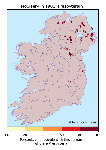 MACCLEERY Presbyterian Surname Map in 1901}