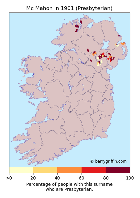 MACMAHON Presbyterian Surname Map in 1901}