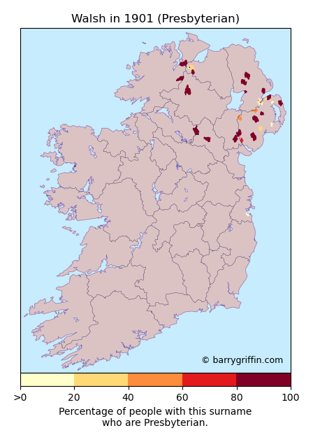 WALSH Presbyterian Surname Map in 1901}