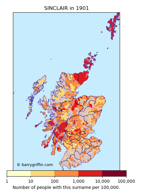 SINCLAIR Surname Map